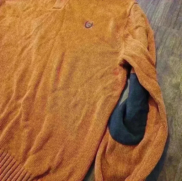 Mens Chaps orange sweater with elbow pads M - Picture 4 of 4